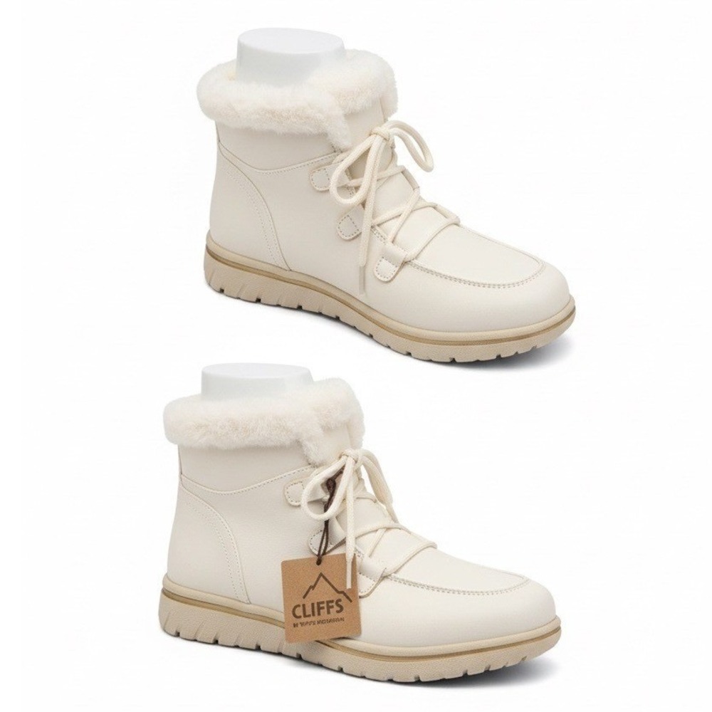 Cliffs by White Mountain Harisson Women 8.5 Wide Winter White Faux Fur Boots NEW